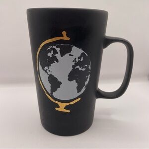 Starbucks 2015 Black with White/Gold Globe Grande Ceramic Coffee Mug (16oz)